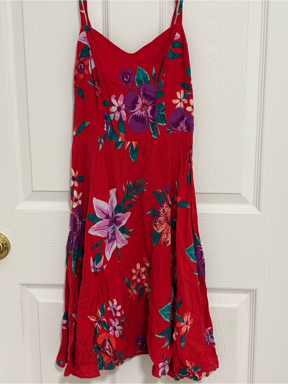 Old Navy Red Floral Midi Sundress with Purple Accents